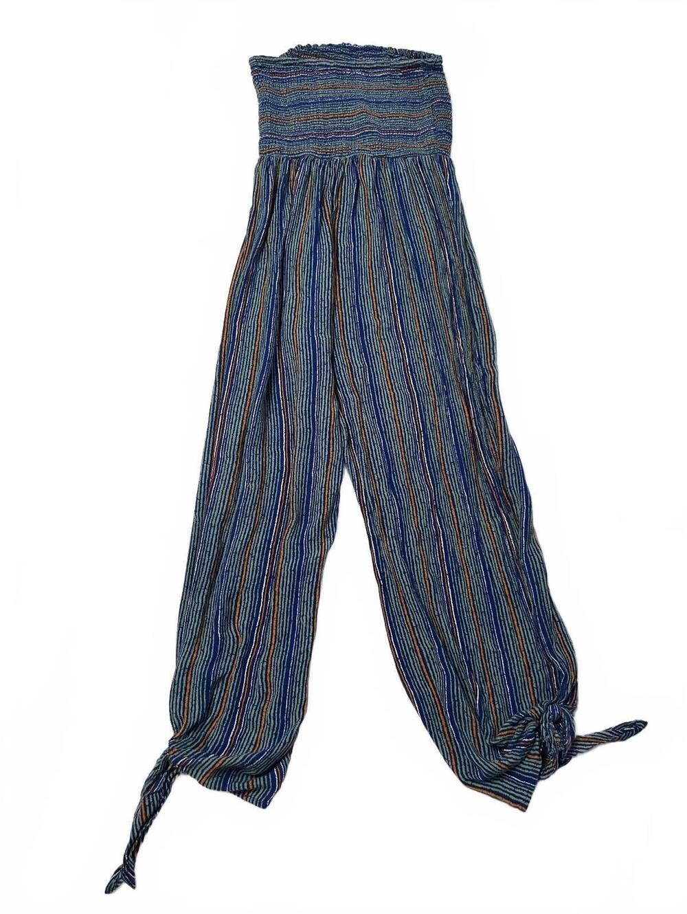 Urban Outfitters Striped Strapless Jumpsuit S Smocked Wide Leg Boho Harem Romper - Picture 3 of 6